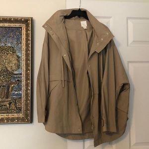 Beige, H&M jacket with hood.